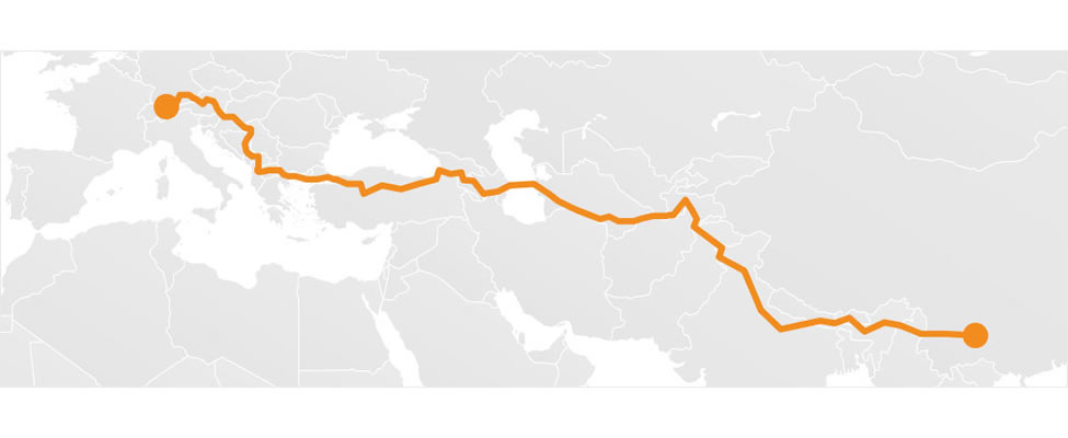 Mike the Walker route from Switzerland to China